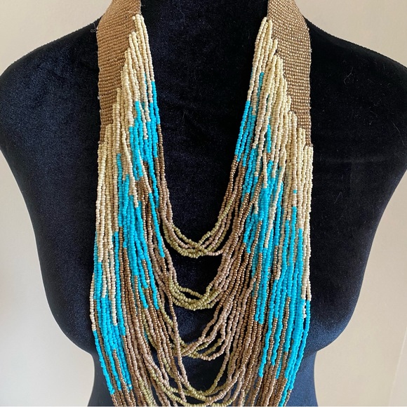 Drape Bead Necklace, Gold Turquoise, 22in - Picture 5 of 14